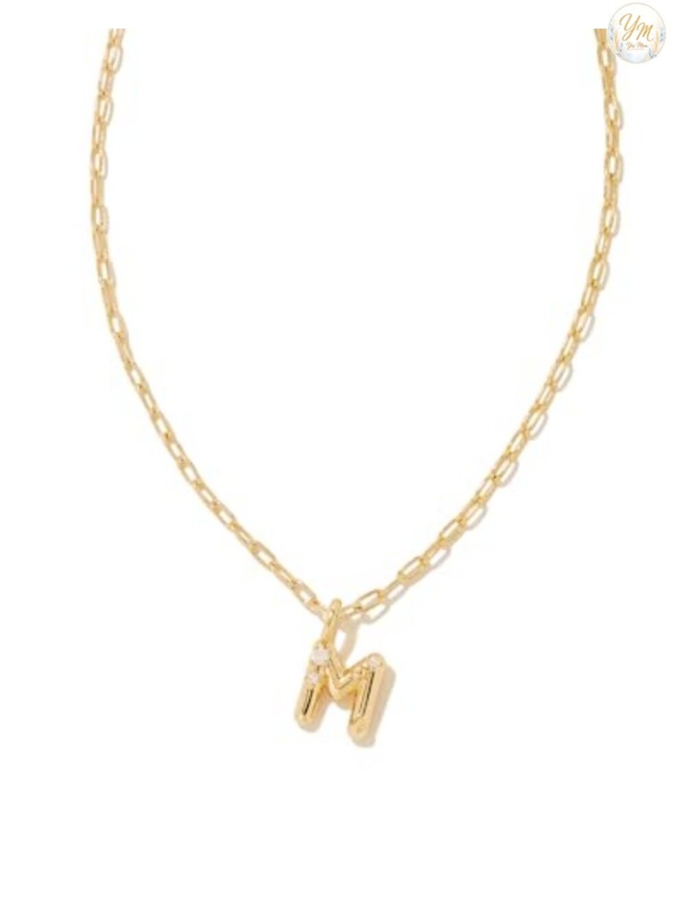 Kendra Scott Initial Pendant Necklace Crystal Letter M Gold Plated